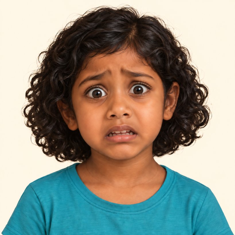 Maya showing a scared face