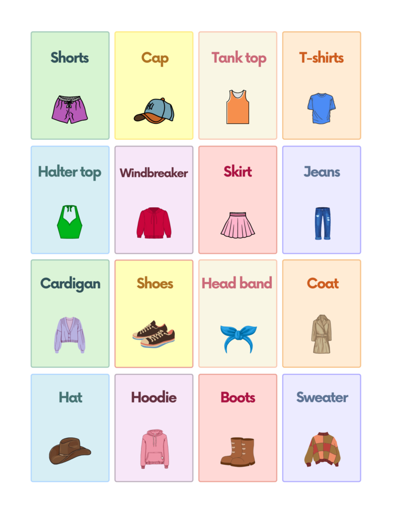 Free Clothes Flashcards for Autism and Speech Therapy | AutisticHub