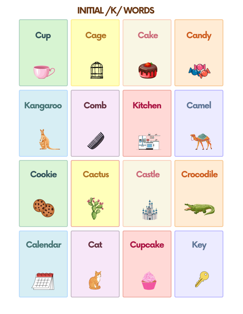 Free K Sound Articulation Words Flashcards For Speech Therapy AutisticHub