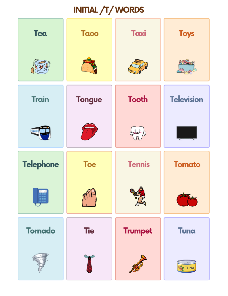 list of t words speech therapy