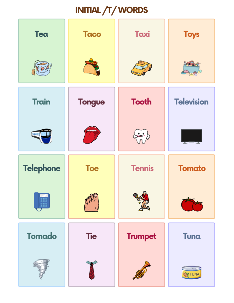 speech therapy t words